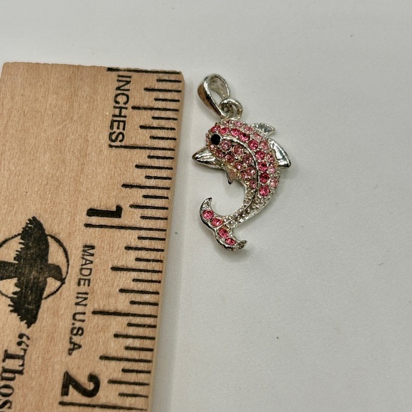 Elegant Silver Pink Black Crystal Dolphin Pendant Only - Picture 6 of 11